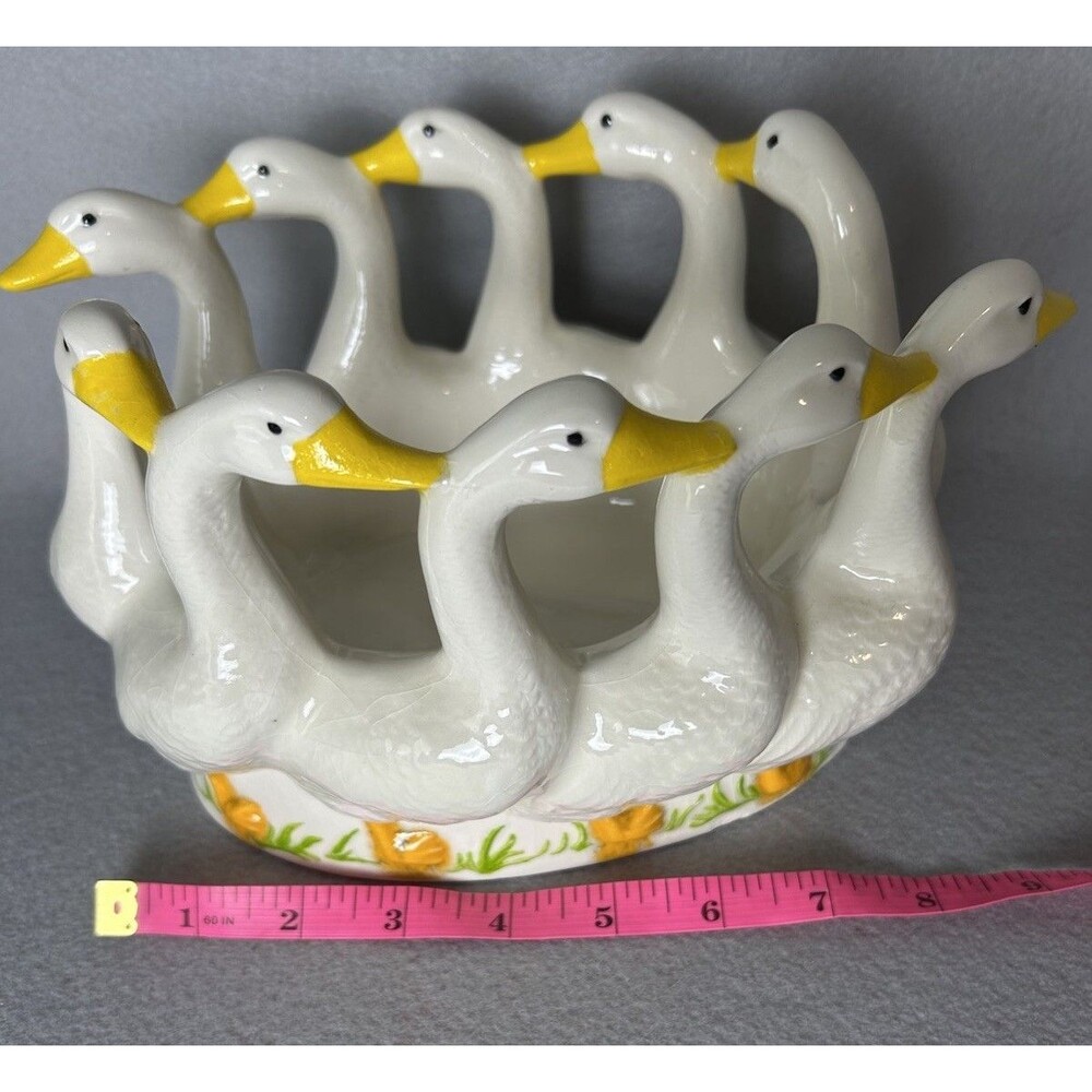 VTG Ceramic Holland Mold White Geese Ducks Goose Oval Dish Decor 80s Cottagecore - Picture 5 of 10
